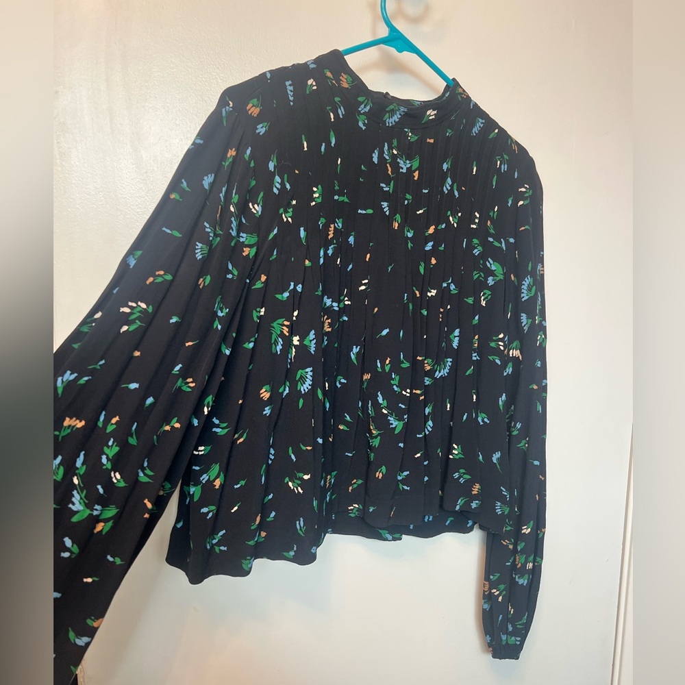 GANNI Floral Print Mock Neck Blouse